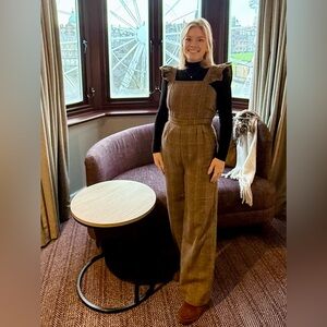 Anthropologie & dRA Brown Tweed Plaid Ruffle Women's Jumpsuit